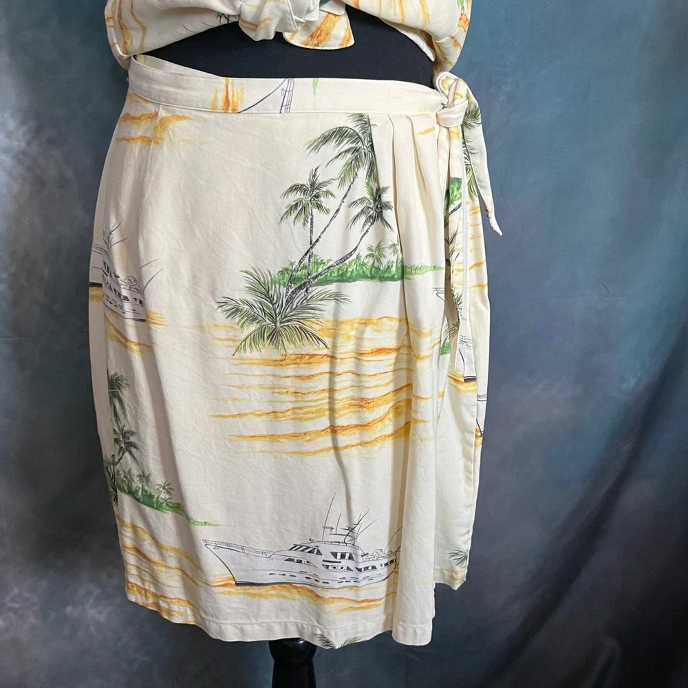 Bahama‎ Cruise Vintage 100% Silk Tropical Yacht Print 2 Piece Set Size Large/12